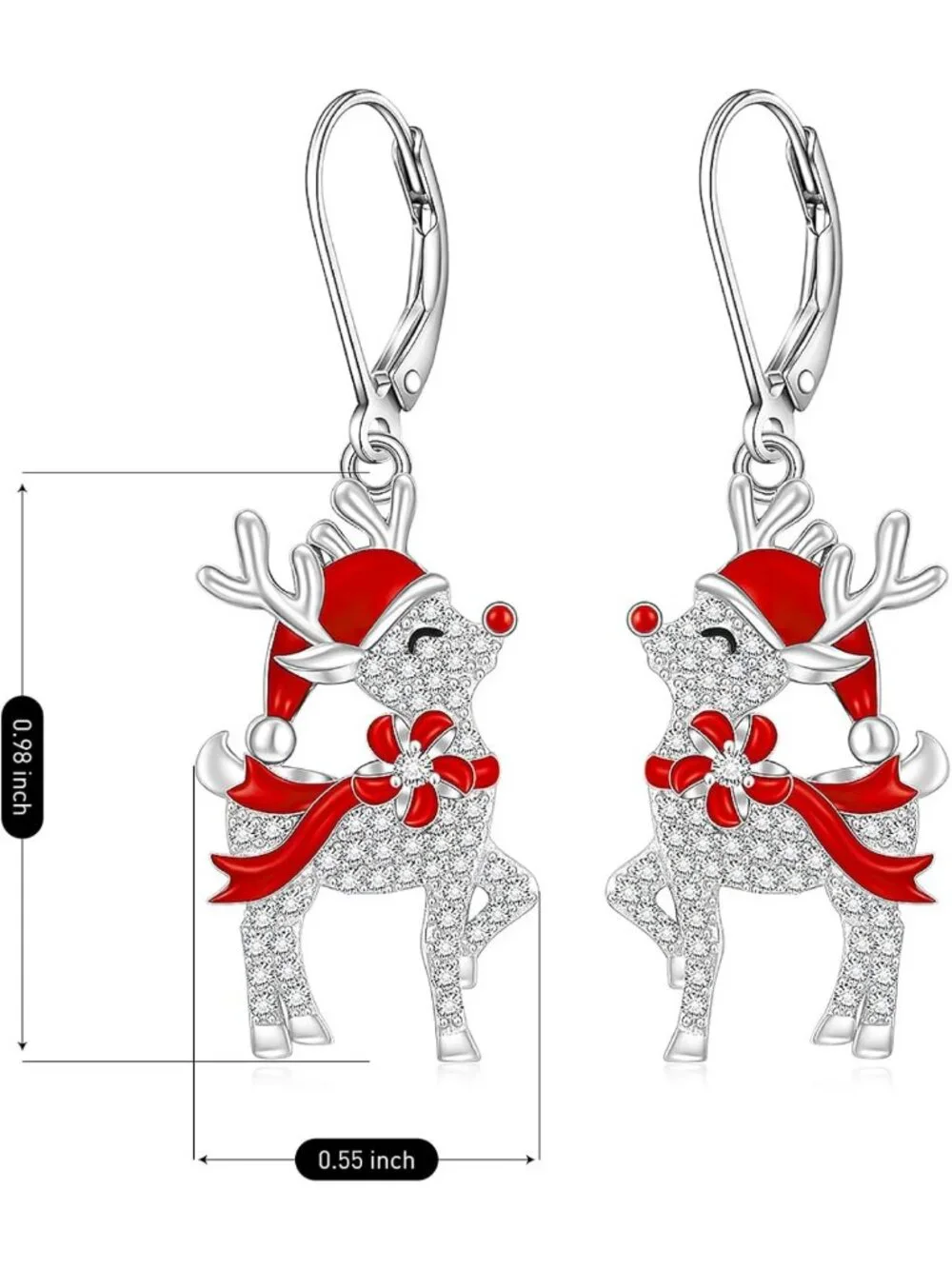 Festive Sterling Silver Dangle Reindeer Earrings for Women - Holiday Jewelry